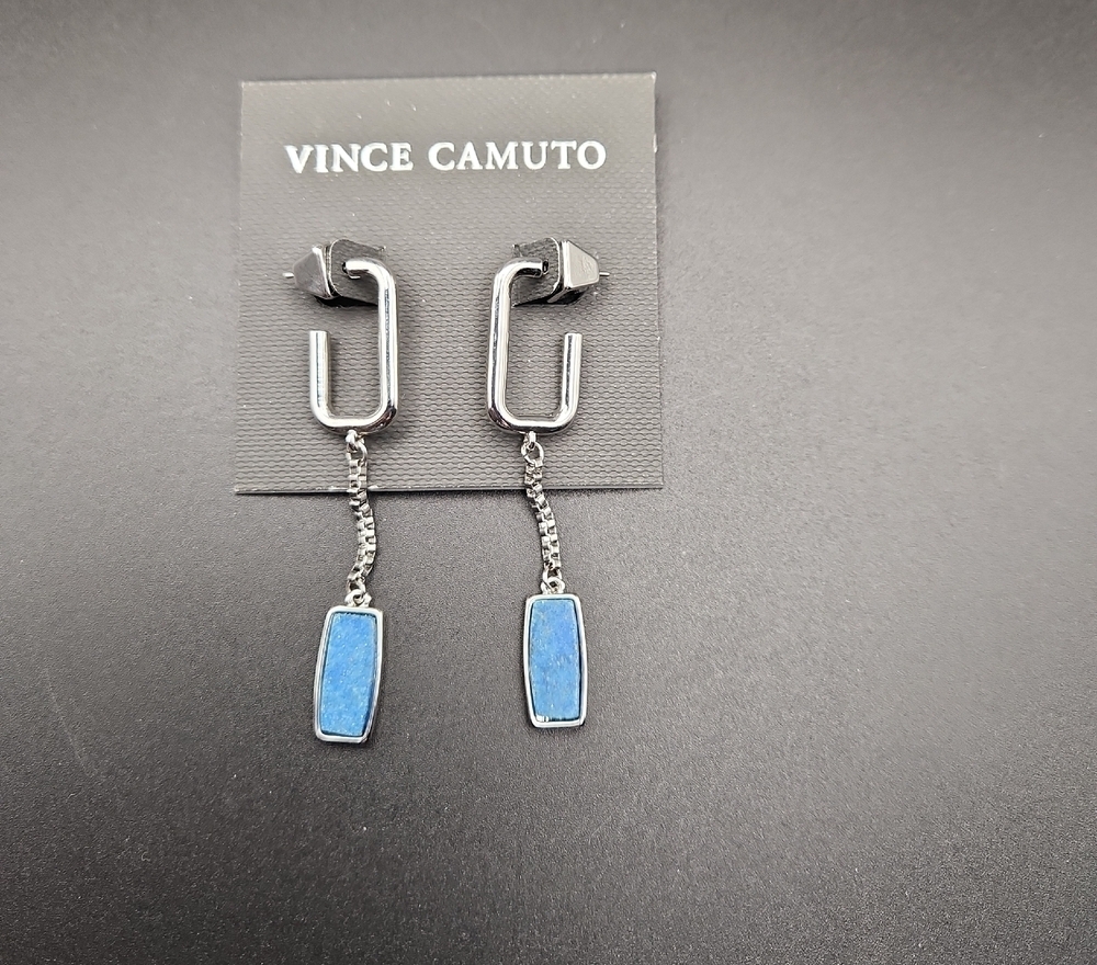Vince Camuto Silver Blue Chain Pierced Earrings NWT